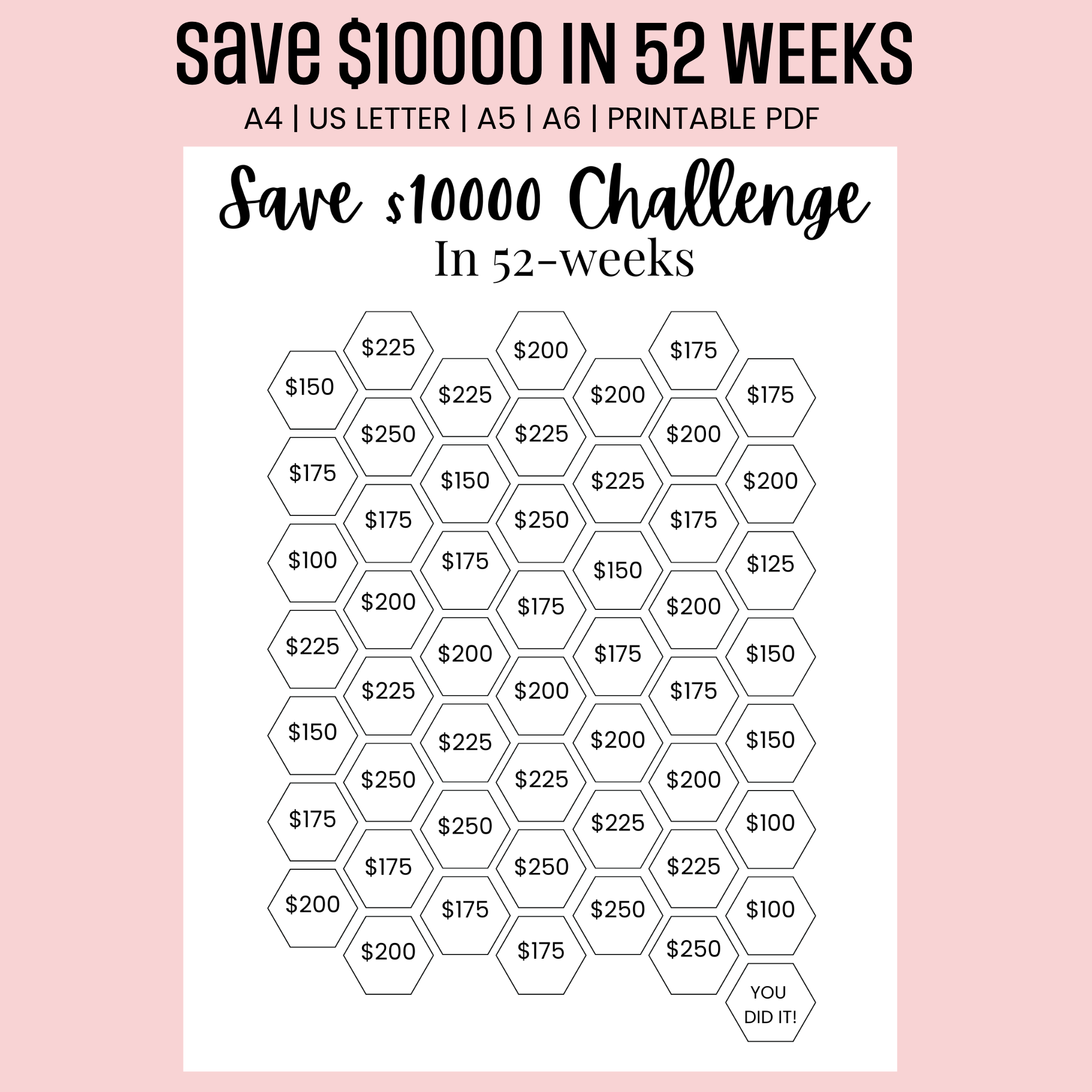 $10000 saving challenge 52 weeks